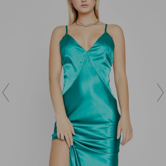 Dolls Kill Dresses & Skirts - Turquoise Teal Satin Slit Maxi Formal Prom Dress